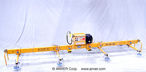 ANVER Battery Powered Vacuum Generator with Eight Pad Lifting Frame and Fork Truck Adapters for Lifting & Handling Metal Plate 18 ft x 8 ft (5.4 m x 2.4 m) up to 1200 lb (544 kg)